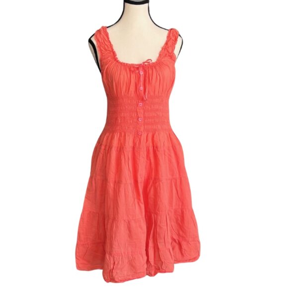 CORAL 100% COTTON LINED SUMMER TIERED DRESS WITH SMOCKED WAIST, SZ.M - Picture 1 of 8